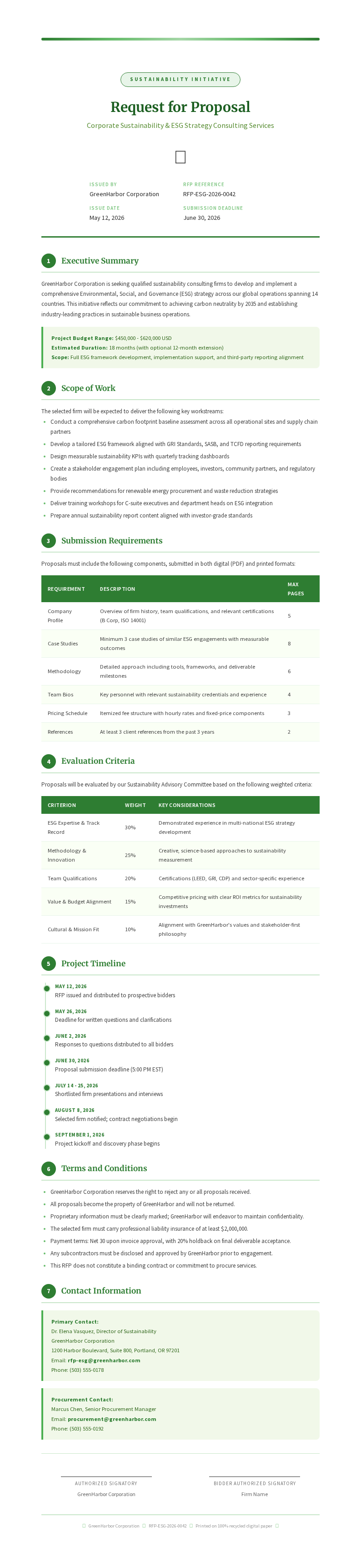 Sustainability Request for Proposal